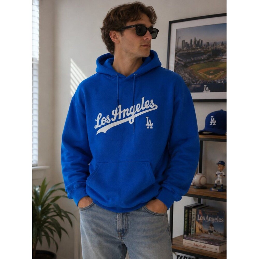 Los Angeles Dodgers LA Hoodie XL Blue Pullover MLB Baseball Fan Graphic